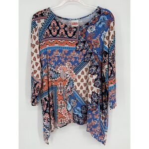 Ruby‎ Rd FAVORITES Womens Sz XL Blue Orange Paisley Print 3/4 Sleeve VTG